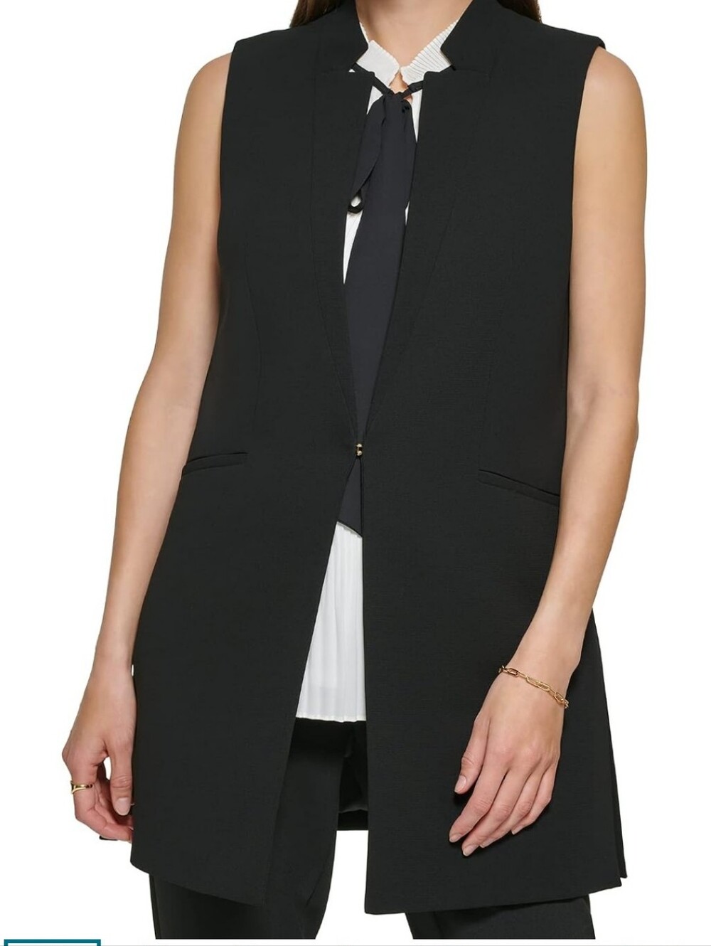 Nwot DKNY Black Sleeveless Longline Vest Size 16 Minimalist